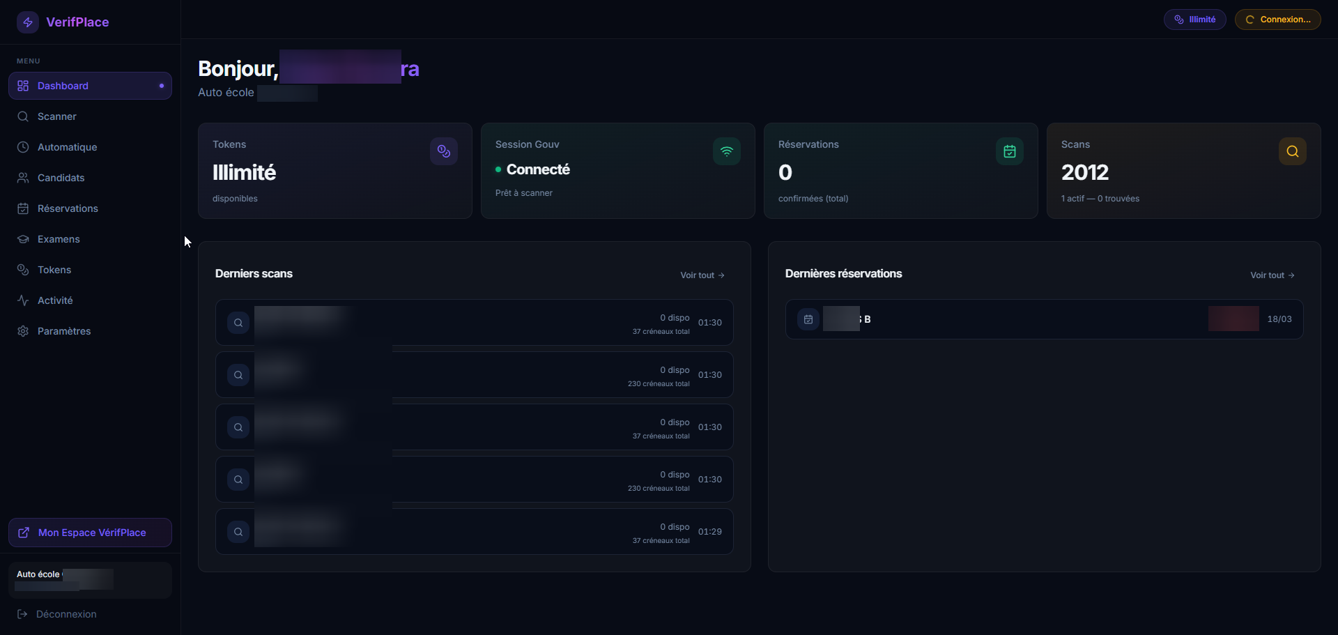 Dashboard VérifPlace