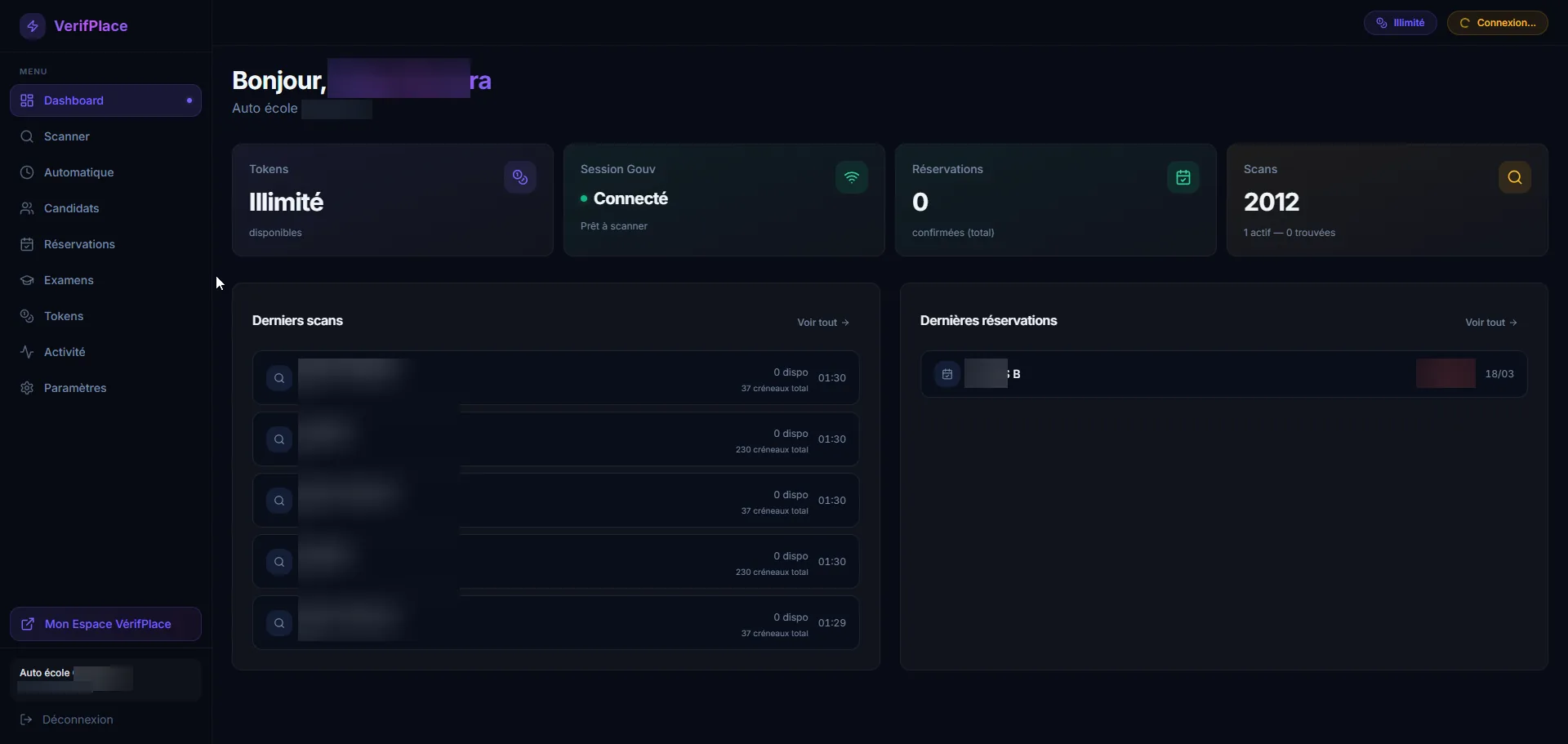 Dashboard VérifPlace