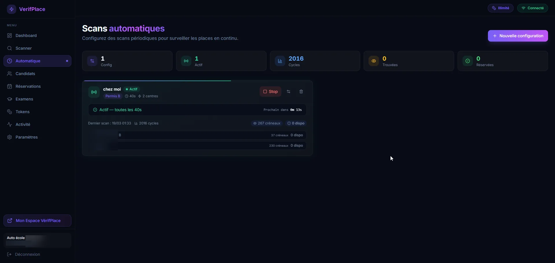 Scan automatique VérifPlace