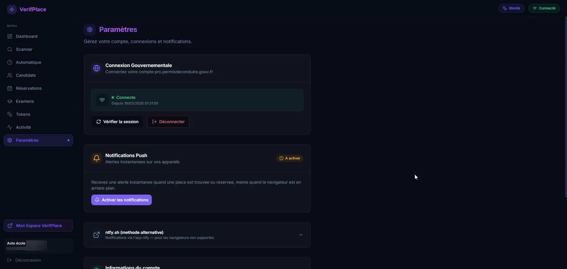 Paramètres VérifPlace